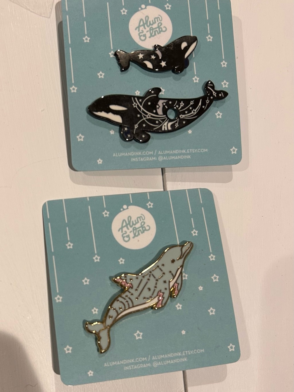 Orca and Dolphin Enamel Pins